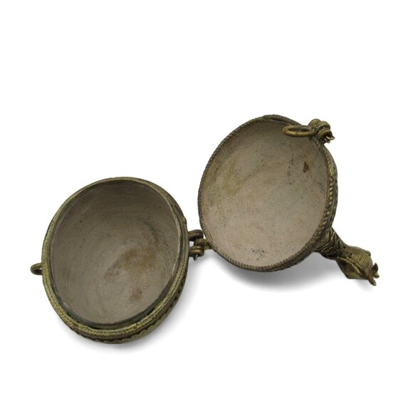 BRASS PEACOCK Dhokra with Hinged Lid Organizer India Vintage 7.5" - Picture 7 of 11